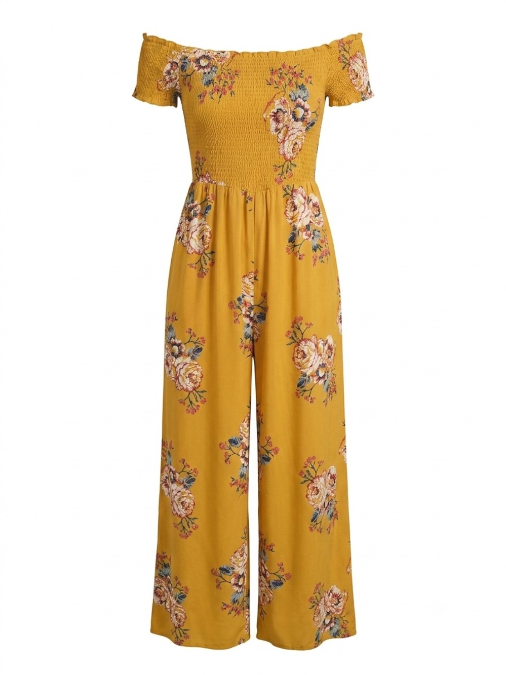 Mustard Floral Off-Shoulder Jumpsuit